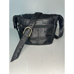 SAS Black Leather Crossbody Shoulder Bag Purse Made in USA Vintage